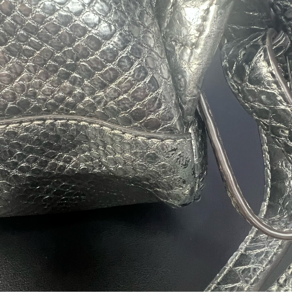 Michael Kors Rhea Silver Metallic Faux Snakeskin Python Embossed Backpack - Picture 11 of 17
